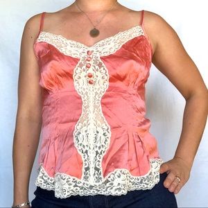 Vintage Banana Republic Pink Silk Lace Trim Camisole Tank